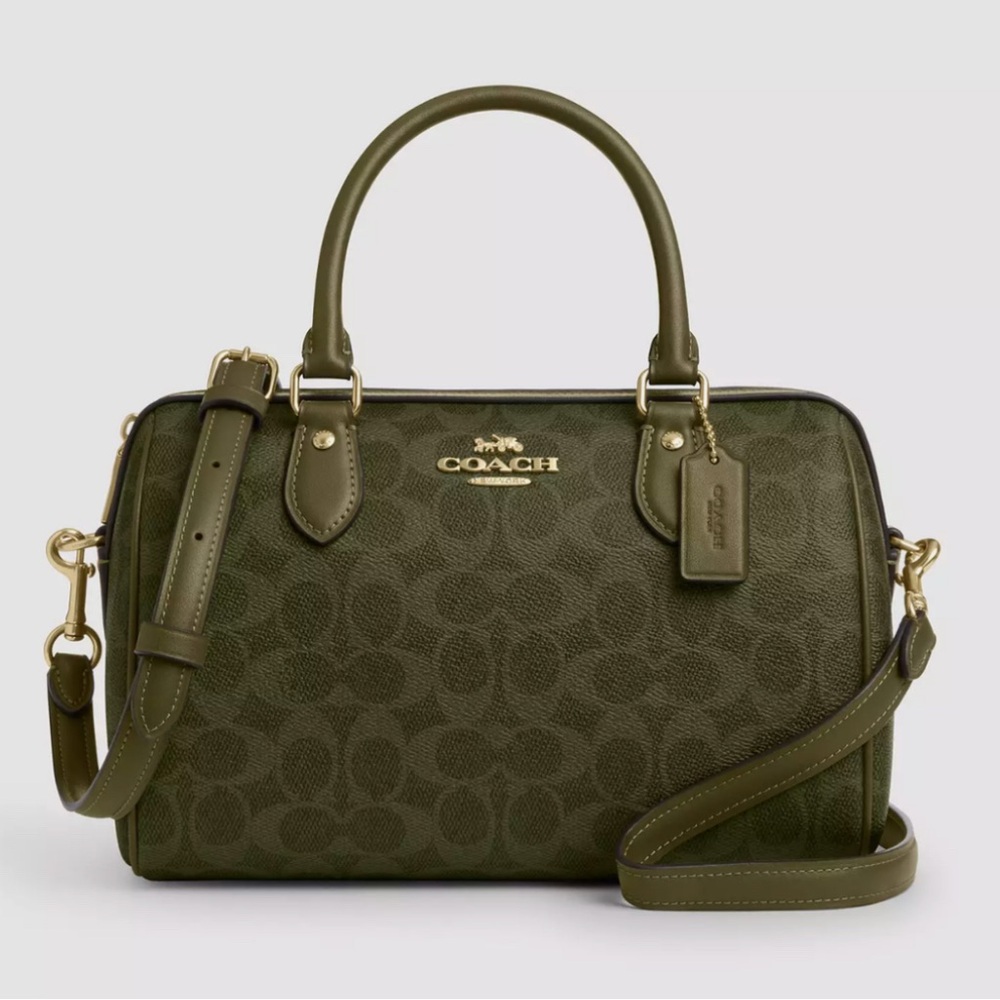 NWT Coach Rowan Satchel Bag In Signature Canvas CV961 Gold/Olive - Picture 1 of 12